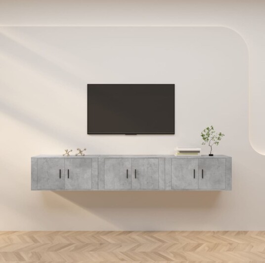  Vegghengte TV benker 3 stk betonggrå 80x34,5x40 cm