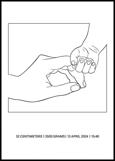 Holding Hands Birth Minimalist Baby and Parent Line Art Plakat Plakat / 100x150cm