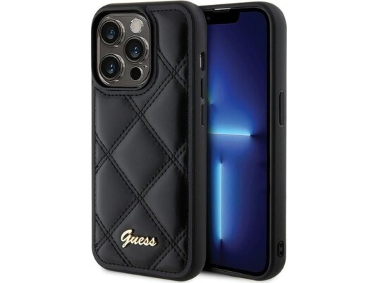 Original Frontpaneldeksel Guess Guhcp15xpsqsqsk For Iphone 15 Pro Max (Vattert Metalllogo / Svart)