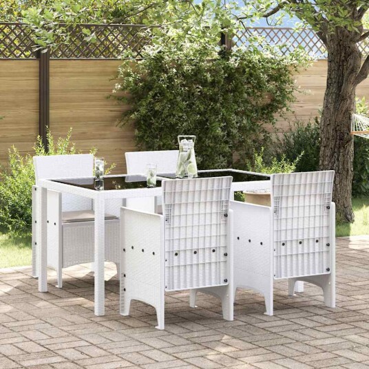 4 stk hvite poly rattan hage stoler med puter