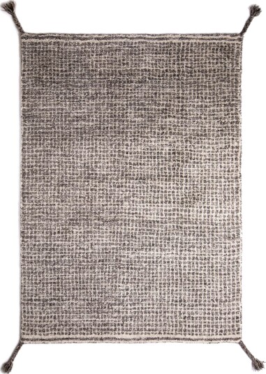 Woodnotes Grid Håndknyttet Ullteppe 140 x 200 cm Hvit/ Grå