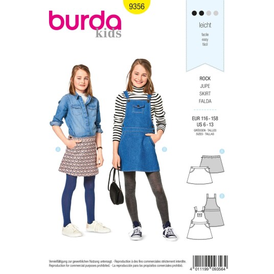 Burda 9356 - Skjørt og Kjole EUR: 116-158, US: 6-13