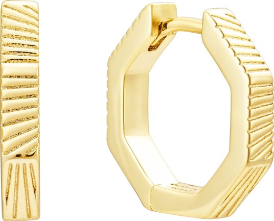 Geometric Detail Huggie Hoops Gold
