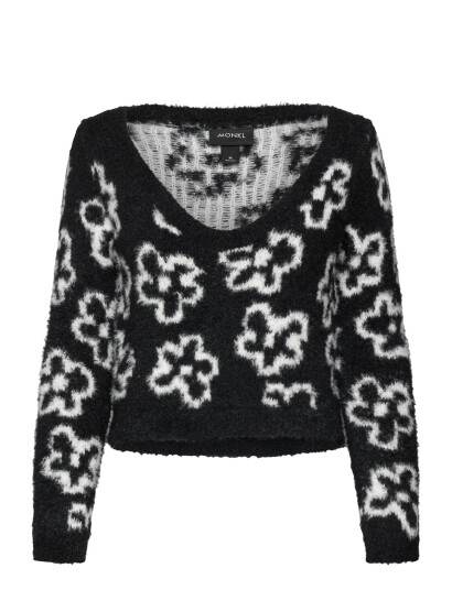 Monki Fluffy Knitted Boat Neck Sweater - Black - XS