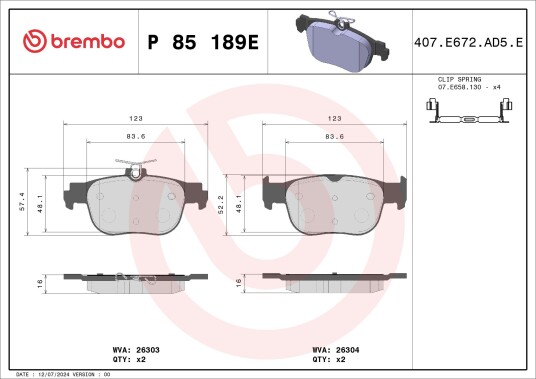 Bremseklosser BREMBO P 85 189E Bremseklosser BREMBO P 85 189E