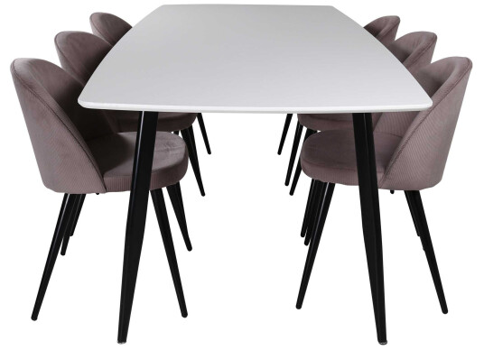 Venture Design Polar & Velvet spisegruppe Hvit/svart 6 st stoler & bord 240 x 100 cm