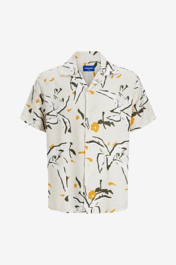 Jack & Jones Plus Skjorte jorTavira Marshall Aop Shirt SS OC Hvit