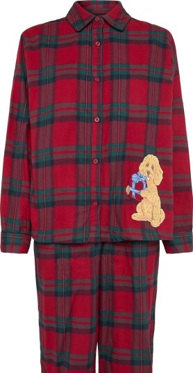 Chelsea Peers Organic Cotton Flannel Chip Check Long Pyjama Set   RED   XXS