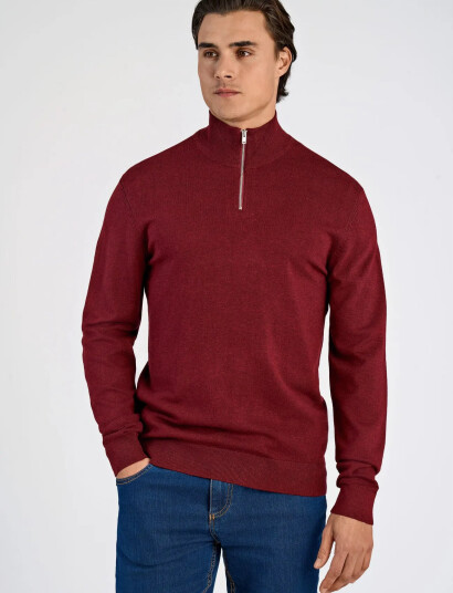 Lindbergh Ecovero Half Zip L/S Knit - Burgundy - M