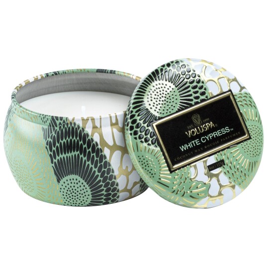Voluspa White Cypress Japonica Decorative Tin Candle 25h Voluspa White Cypress Japonica Decorative Tin Candle 25h
