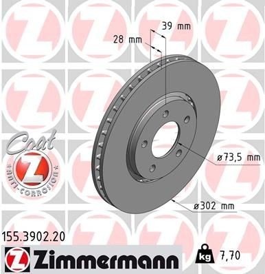 ZIMMERMANN 155.3902.20 Bremseskive ZIMMERMANN 155.3902.20 Bremseskive