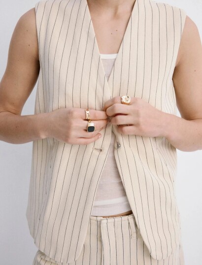 Mango Pinstriped Suit Waistcoat Yellow M