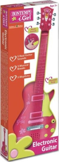 Bontempi Elektrisk Rockegitar For Jenter 6 Metallstrenger LydOg Lyseffekter Batteridrevet Rosa