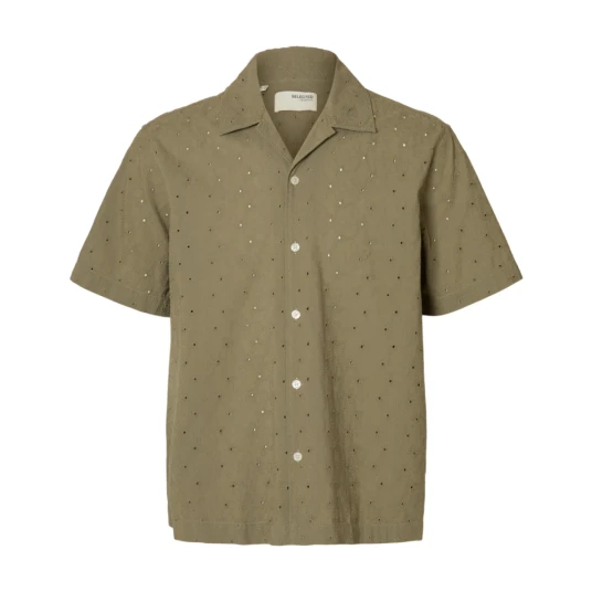 Selected Slhrlxjax Broderie Ss Shirt - Green - L