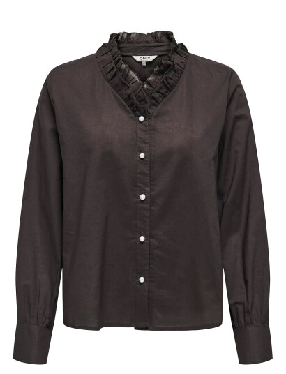 ONLY Onlhassie L/S Frill Shirt Ox Wvn - Brown - XS ONLY Onlhassie L/S Frill Shirt Ox Wvn - Brown - XS