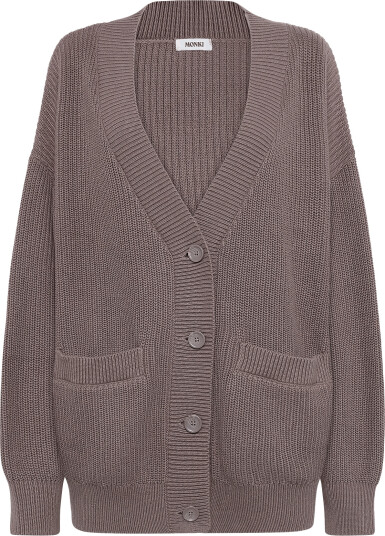Monki Oversized V Neck Cotton Knit Cardigan Brown XL