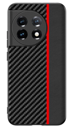 INCOVER One Plus 11 Karbon Plast & Kunstskinn Deksel - Svart / Rød