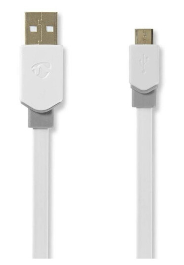 Nedis USB-kabel | USB 2.0 | USB-A Han | USB Micro-B Han | 480 Mbps | Gull belagt | 1.00 m | Flatt | PVC | Hvit | Plastpose