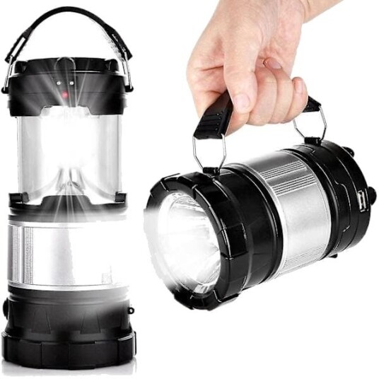 Solar campinglampe, 2-i-1 oppladbar håndholdt lommelykt, sammenleggbar LED-lampe campingutstyr for utendørs fotturer, campingtilbehør
