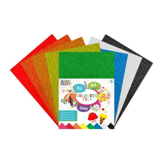 Grafix 8stk A4 Filt Papir 2mm - 8 Farger Grafix 8stk A4 Filt Papir 2mm - 8 Farger