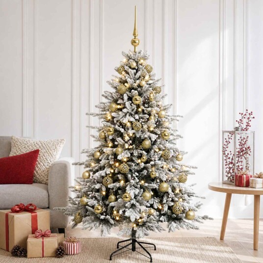 vidaXL Kunstig juletre med julekuler 120 cm 150 LED-lys Varmhvit