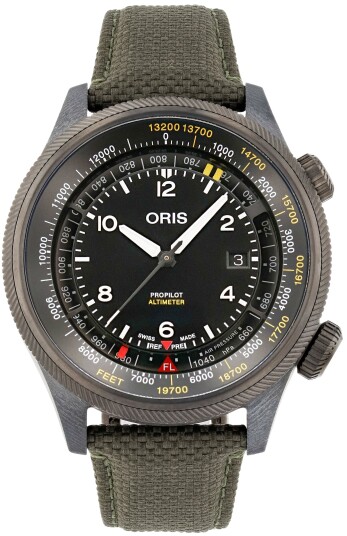 Oris Herreklokke 01 793 7775 8734 SET Propilot Sort/Tekstil Ø47 mm