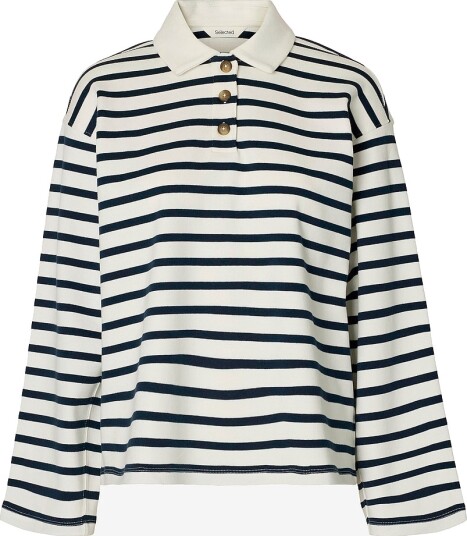 Selected Women Topp slfWada LS Stripe Collar Blå