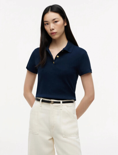 Tommy Hilfiger Gold Button Slim Ss Polo Navy L