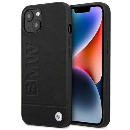 BMW Mobildeksel til iPhone 14 Plus med Hot Stamp Lærlogo - Svart BMW Mobildeksel til iPhone 14 Plus med Hot Stamp Lærlogo - Svart