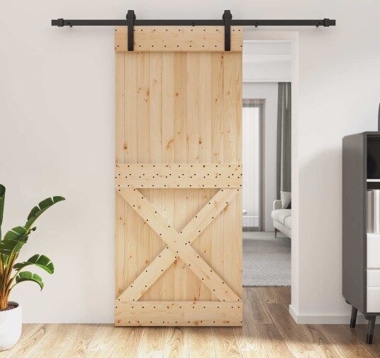 vidaXL Skyvedør Naturlig og svart 90 x 210 cm Massiv Furu Tre vidaXL Skyvedør Naturlig og svart 90 x 210 cm Massiv Furu Tre