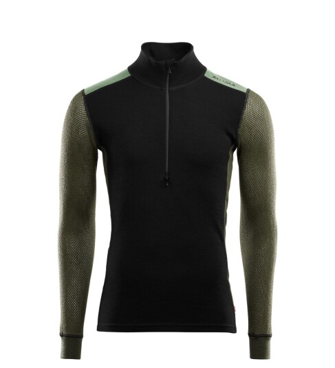 Aclima Woolnet Hybrid Mock Neck Man Jet Black / Olive Night / Dill XXL