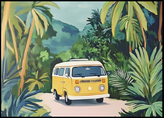 Yellow Van Tropical Adventure Plakat / 30x40