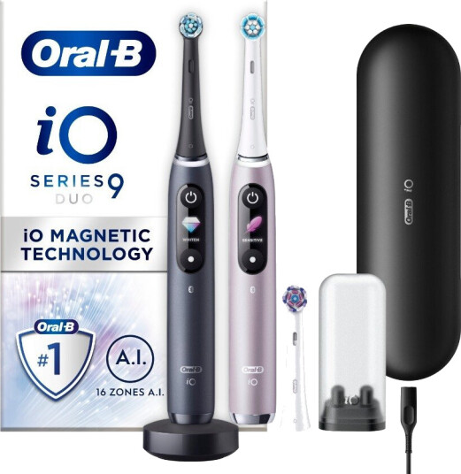 Oral-B iO Series 9 Duo Elektriske Tannbørster med magnetisk teknologi, svart/rosa Oral-B iO Series 9 Duo Elektriske Tannbørster med magnetisk teknologi, svart/rosa