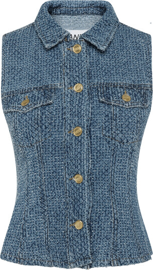GANNI Fluffy Denim Fitted Top Blue 36