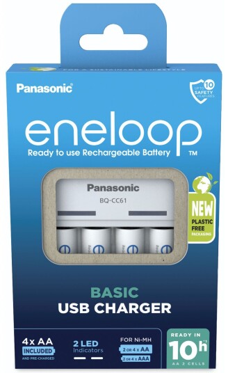 Panasonic Eneloop BQ-CC61 USB Batterilader med 4xAA NiMH Batterier Panasonic Eneloop BQ-CC61 USB Batterilader med 4xAA NiMH Batterier