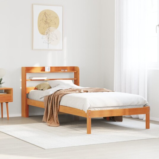 Sengeramme med hodegavl voksbrun 90x190 cm heltre furu 3306552