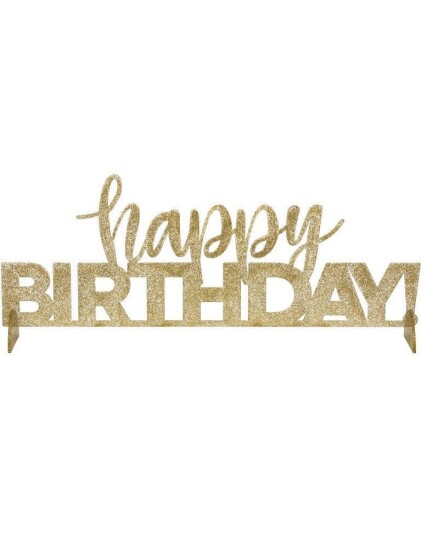 Gull Glitrende Akryl Bordskilt / Centerpiece Happy Birthday