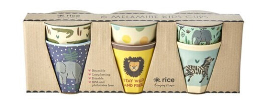 Rice 6 Pcs Small Melamine Kids Cups -Jungle Print Blue