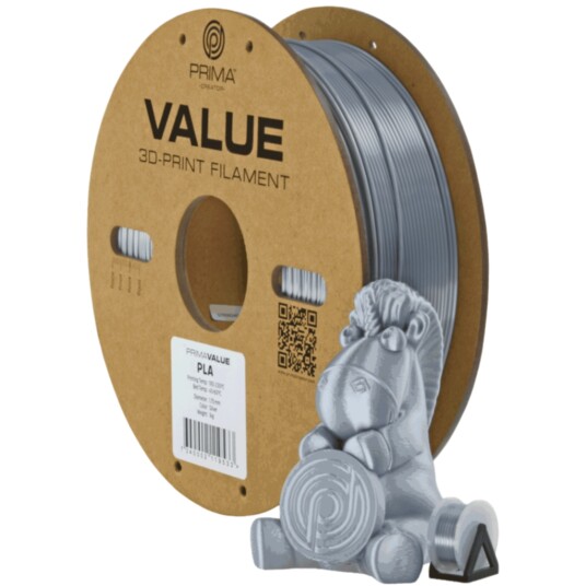 PrimaValue PLA+ 1,75mm 1kg Sølv PrimaValue PLA+ 1,75mm 1kg Sølv
