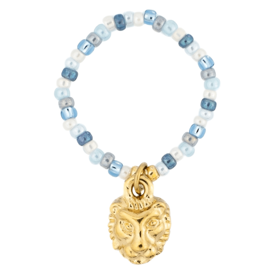 DARK Glass Bead Ring Charm Light Blue Mix Lion Charm 2mm