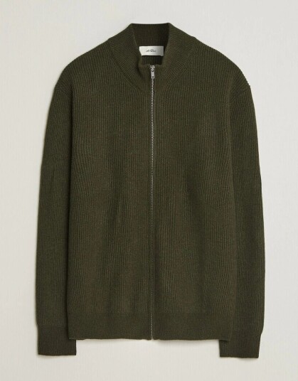 Les Deux Wool Rib Knitter Zip Rosin Green