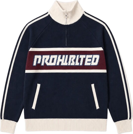 Prohibited Letterman Knitted Quarter Zip NAVY XS Prohibited Letterman Knitted Quarter Zip NAVY XS
