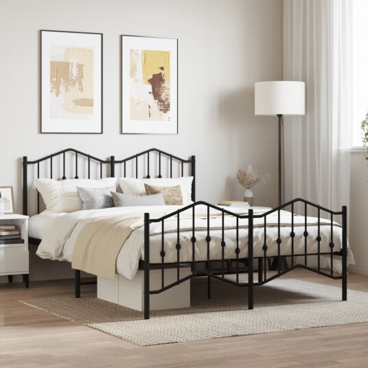 vidaXL Sengeramme i metall med hode- og fotgavl svart 140x190 cm 8721012211162
