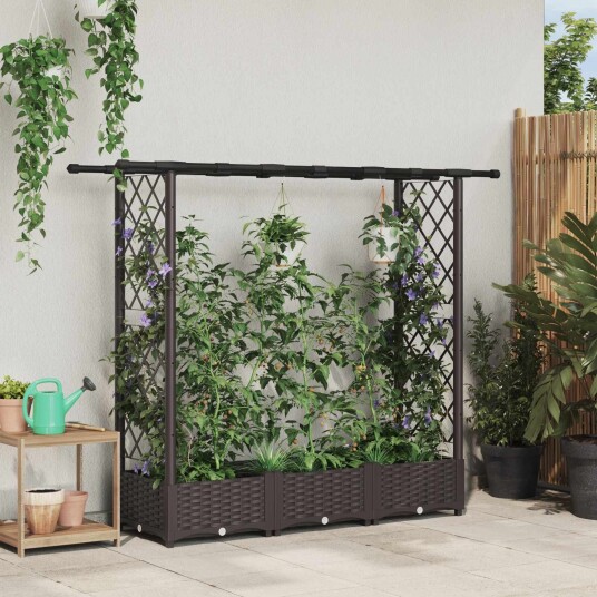 vidaXL Hevet Bed med Trellis og Tak Brun 164 x 40 x 121 cm PP