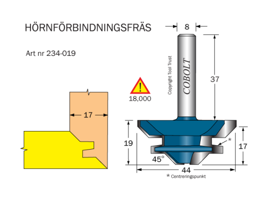 Cobolt 234 019 Hjørnefugefres 45° D=44 L=19 TL=57 S=8 Maskintilbehør & forbruk Cobolt 234 019 Hjørnefugefres 45° D=44 L=19 TL=57 S=8 Maskintilbehør & forbruk