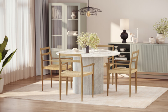 Scandinavian Choice Uppveda Spisebord 120 cm Rund med 4 stk Jamna Karmstkolar Hvit