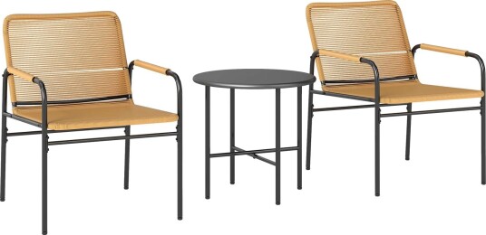 3 stk. Rotting bistrosett sittegruppe hagesett med 2 hagestoler salongbord balkongmøbelsett for hage terrasse stål gul |