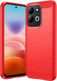 Xiaomi Redmi 17 5G/4G børstet TPU-deksel - karbonfiber - rød Xiaomi Redmi 17 5G/4G børstet TPU-deksel - karbonfiber - rød