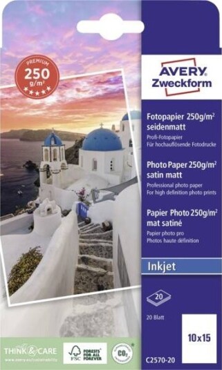 Avery C2570 20 Fotopapir 10x15 cm Sateng Matt 250 g/m² 20 ark Hvit