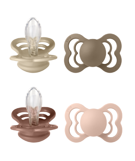 BIBS Pacifier Supreme 2x 2 PACK Vanilla/Dark Oak & Woodchuck/Blush Size 2